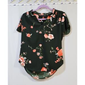 41 Hawthorn Womens Tiffany Tulip Sleeve Green Floral V Neck Shirt Blouse Size S